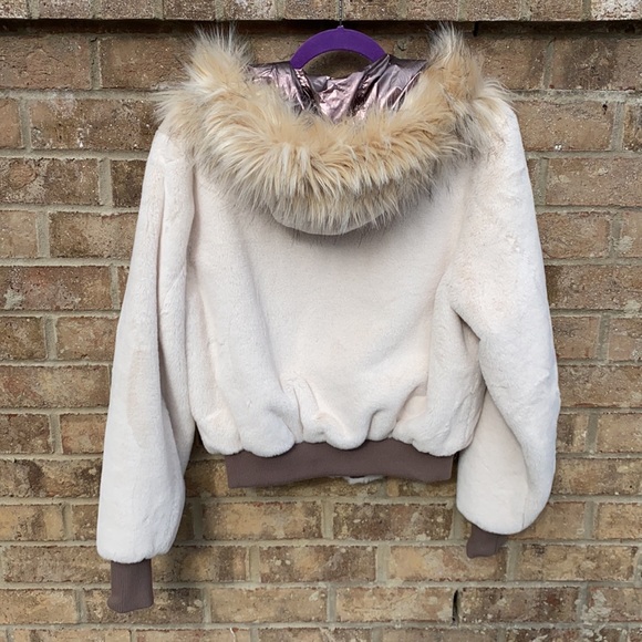 Ramy Brook Julian Reversible Jacket Faux Fur& Rose Gold Metallic Bomber Small - Picture 6 of 14